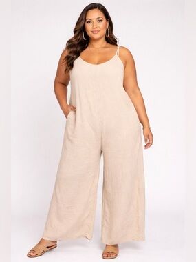 Hunter & Brown Gauze Jumpsuit XL Beige Wide Leg Boho Indie NWT